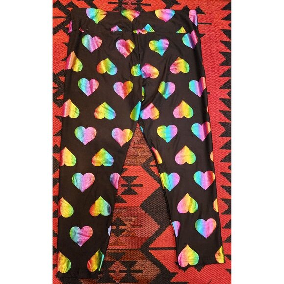 NEW Rainbow Foil Heart Print Black Leggings XXL (19) - Picture 3 of 7